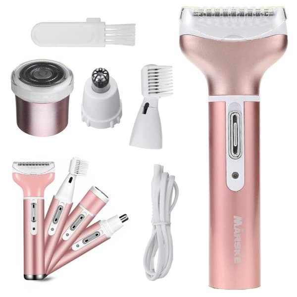 Depilator for kvinner kroppsbarbermaskin ben-trimmer 4-i-1 utskiftbare tupper usb