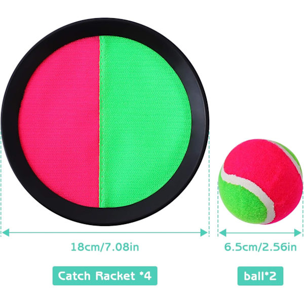 Strandpadle, Catch Ball og Kastespil, 4 Padler og 2 Bolde, Børn Kaster Fang Bold Legetøjsspil Sæt til Udendørs Havegård Pool Strand