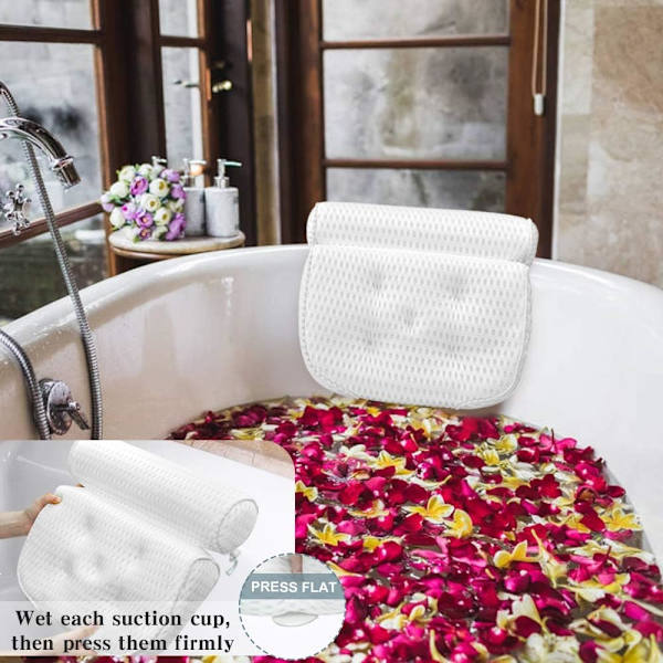 Ergonomisesti muotoiltu kylpytyyny kaulan ja selän tuella, 4D-ilmaverkkokangas spa-kylpyammeelle, vankka imukuppitekniikka kylpytarvikkeet (37*32*9cm)