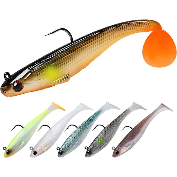 Pre Ribbed Soft Fishing Lures, Vellagde Easy Catch Lures for Familie fiske, God Action Swimwear med Spinners, Bass Trout Fiskeutstyr