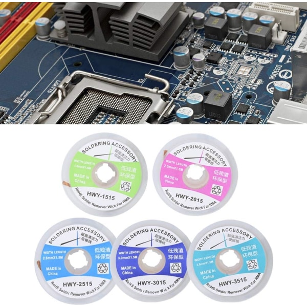 5 st lödtråd avlödningsfläta lödtenn oxidationsbeständighet korrosionsbeständighet lösningsmedelssugare för elektronisk monteringslinje 1,5 m