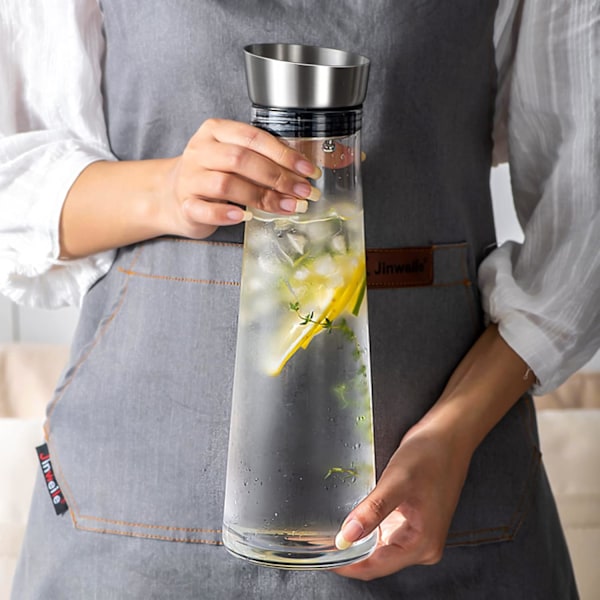 Glaskande, 1 Liter Glaskande Lækagesikker Glaskande med Rustfrit Stål Flip Låg til Vand, Mælk, Juice og Lemonade