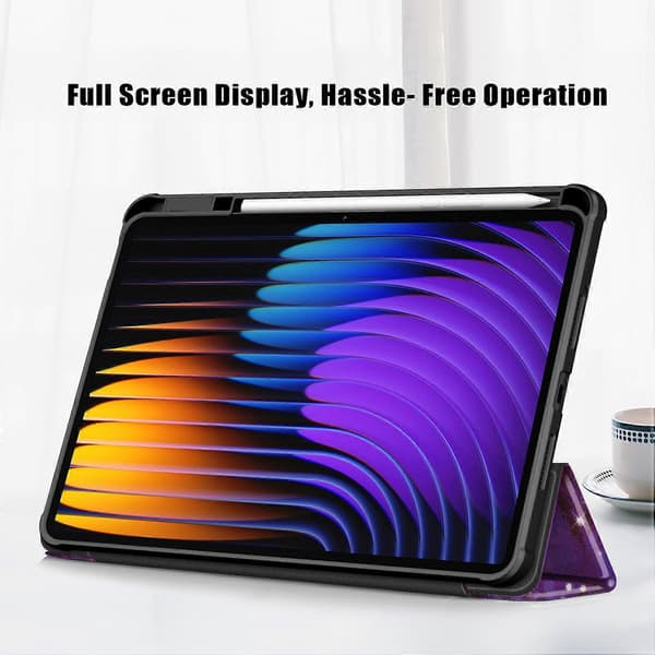 Fodral för Xiaomi Pad 7 Pro/Pad 7 Tri-fold Ställ Mönstertryck PU Läder Klar Baksida - Galaxy