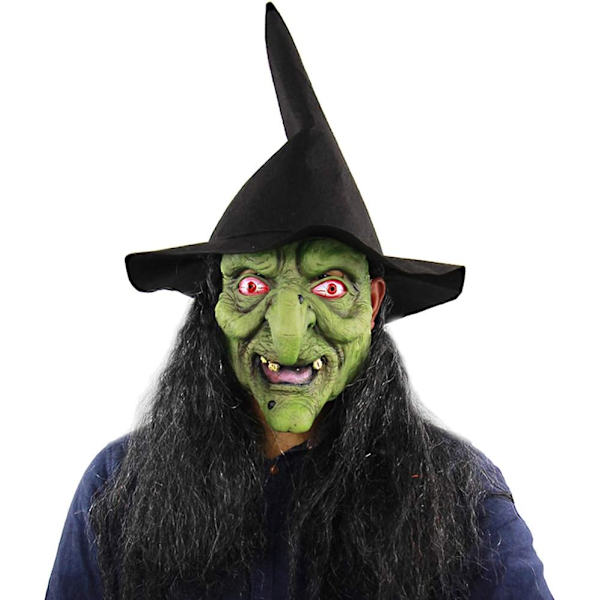 Halloween Grøn Heks Maske Uhyggelig Horror Cosplay Kostume Latex Troldmand Maske