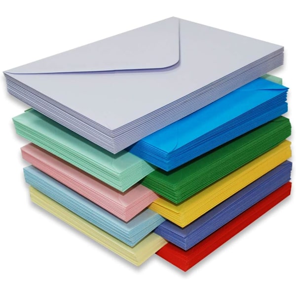 150 stk. 11,5*8 cm kuverter i assorterede farver, lyse og pastelfarver