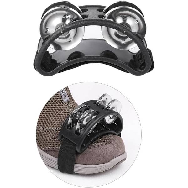 Fot Tamburin Percussion Musikinstrument Fottrumma set med Metall Jingle Bell för Gitarr Trumma Tillbehör Instrument (Svart)