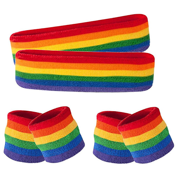 Regnbågsfärgat handledsband set sport svettabsorberande basketboll pannband handledsband polyester bomull