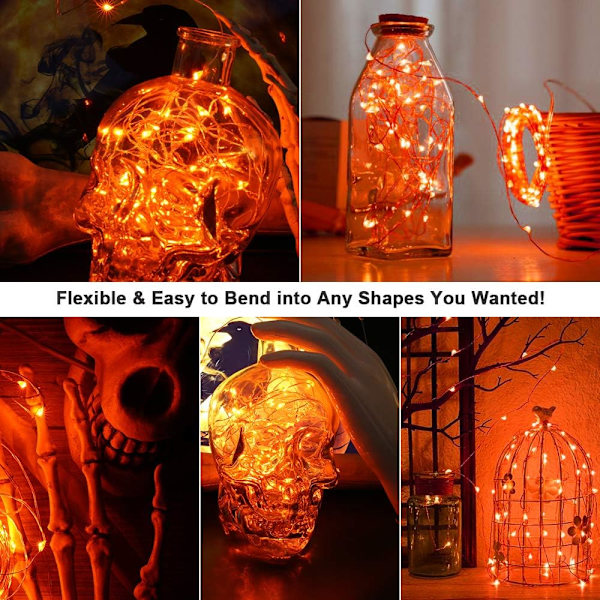 Efterårsdekorationslys, 12/8-pak 2m 20 LED efterårsfe-lys Halloween indendørs blinkende stjernelys batteri mikro sølvtråd ildflue-lys Orange