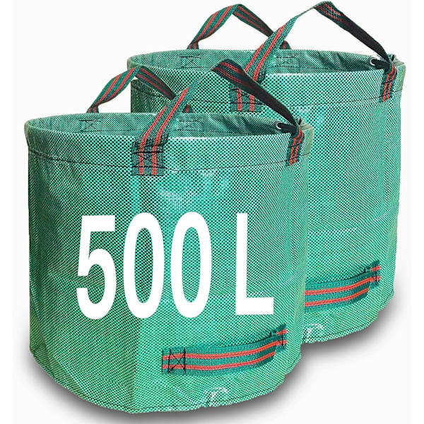 Puutarhajätesäkit 500L x 2 Raskaat puutarhasäkit, Uudelleenkäytettävät puutarhasäkit Kahvoilla, Puutarhajätteen, Kasvijätteen ja Lehtien Keräämiseen (500L)