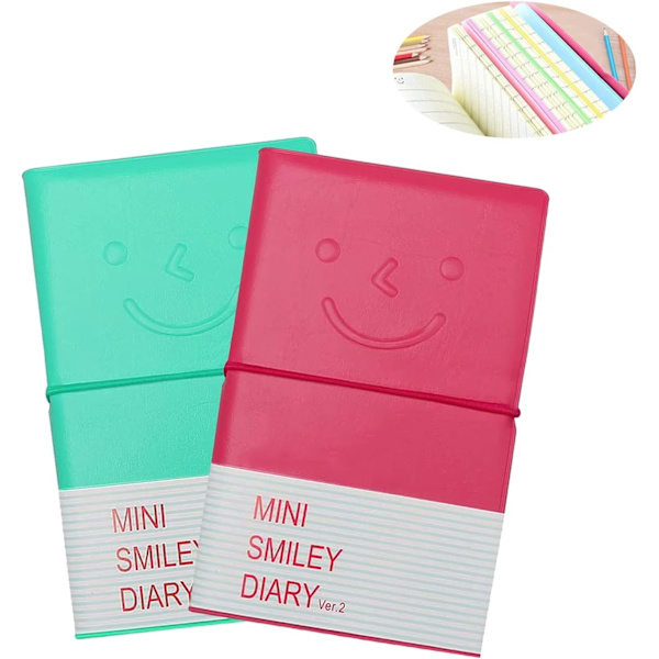 2 st Mini Smiley Notebook, Mini Smiley Dagbok 2 Färger Fickanteckningsbok Liten Anteckningsblock Researrangör