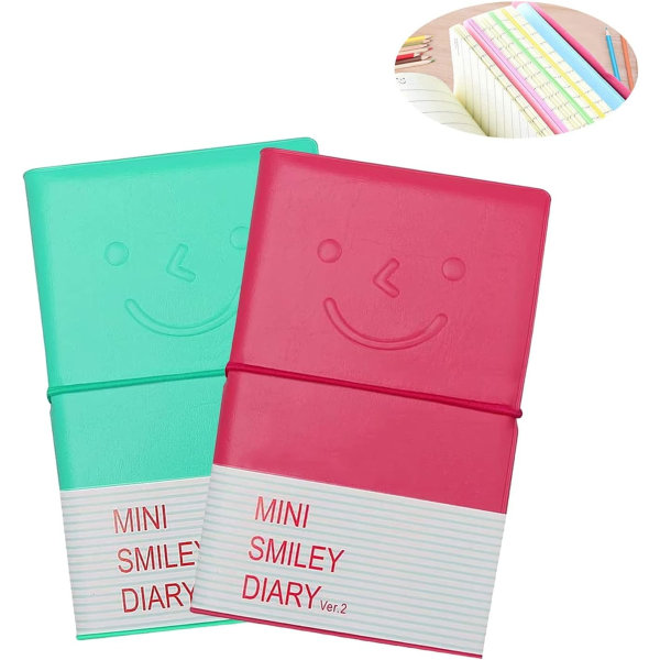 2 stk. Mini Smiley Notebook, Mini Smiley Dagbog 2 Farver Lomme Notebook Lille Notesblok Rejsearrangør