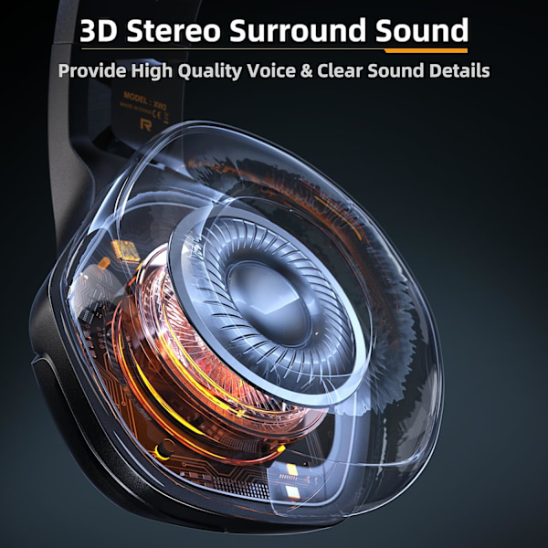 Gaming Headset til PC PS5 PS4 Xbox One, med 50mm Drivere 3D Surround Sound, Støjreducerende Mikrofon, Bløde Memory Ørekopper & 4 Tilstande RGB Lys