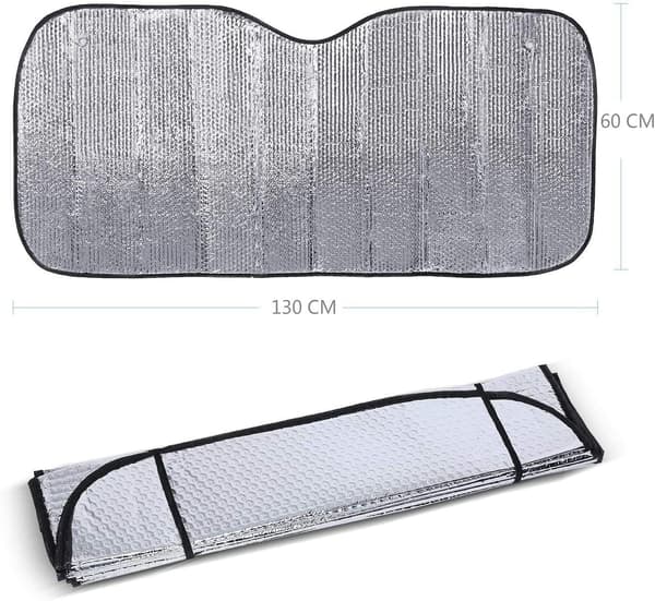 Universal frontrude, foldbar solskærm til bil med 2 sugekopper (130 x 60 cm)