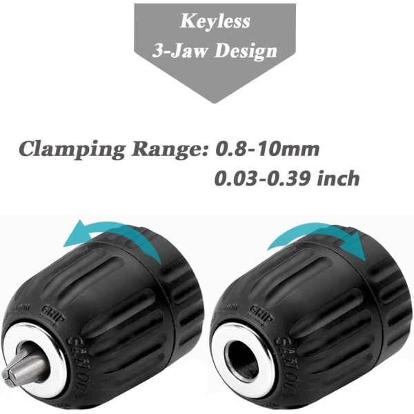 0,8-10 mm nøglefri borepatronadapter 3/8-24UNF monteringstråd slagpatronkonverter