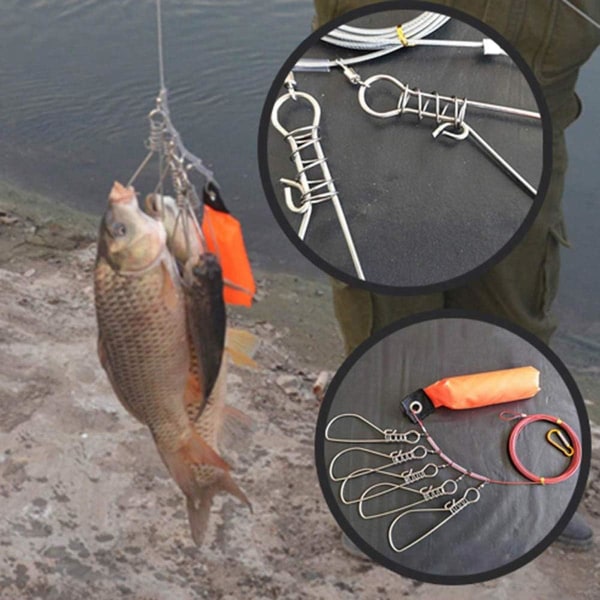 Fiskspettsats, portabelt levande fisk stort spännelås, innehåller 10 snäppar, boj, plasthandtag och bärväska