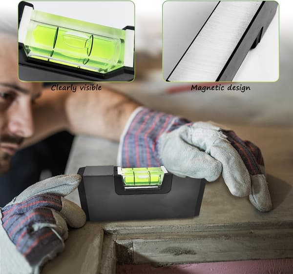 4 stk. Mini Vandpas, Sort Boblevandpas, Magnetisk Vandpas, Camping Vandpas, Vandpas til Konstruktion, VVS og Generel Tømrerarbejde