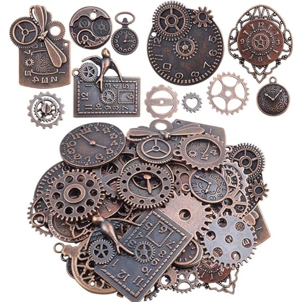 Klockansikte Charm Hänge, 100 Gram Multi-Style Klockor och Urtavla Rörelse Charms Växlar Steampunk Hänge Hantverk Material RedCopper