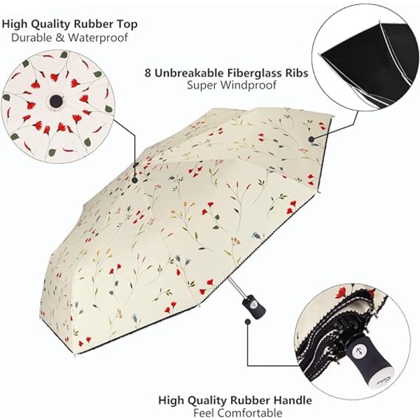 Aurinkosuojan kompakti taittuva matkavarjo automaattinen avaus ja sulkeminen tuulenpitäväksi, sateenpitäväksi