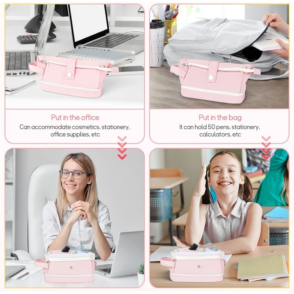 Case Stora pennfodral för flickor pojkar, estetiskt case, stationär skola kontorsförvaring för studenter flickor, kontor tonåring, rosa
