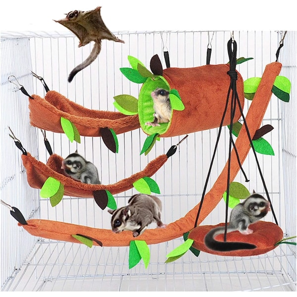 Hamster Cage Accessory Set Leaves Wood Hammock Channel Ropeway Swing Guinea Pig Pig Bird Parrot Gerbil Sugar Glider Squirrel (5 Pieces)