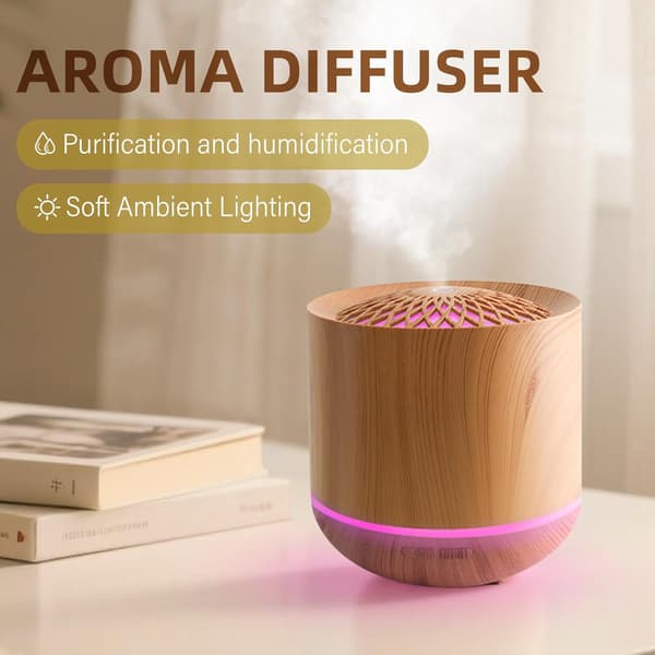 Diffuser, 300 ml ultraljudsaromdiffuser för eteriska oljor, sval dimma oljediffuser med 7-färgs LED-ljus och automatisk avstängning