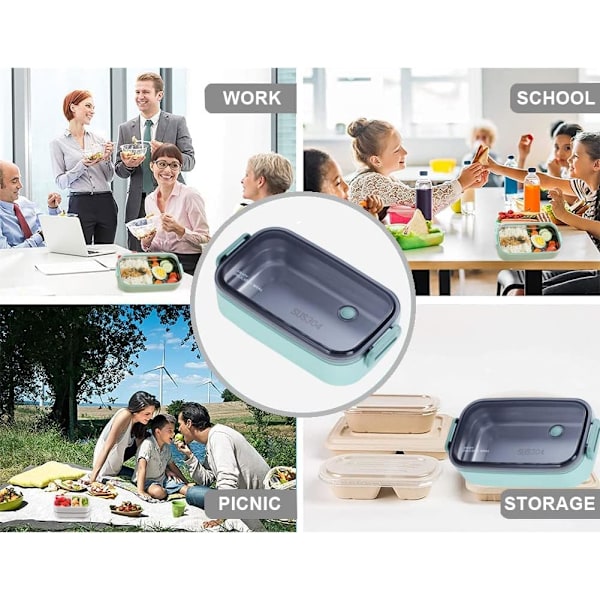 Bento Lunsjboks for Voksne, 1 Lags Lekkasjesikker Bentoboks, Mikrobølgeovn|Oppvaskmaskin Trygg Søt Bentoboks, 1PCS (Blå)