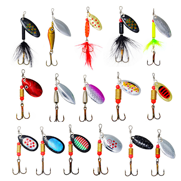 Spinner Blinker Set, 16 Pieces Fishing Lures with Treble Hooks, Sequins Artificial Lures for Trout, Perch, Salmon, Pike, Walleye