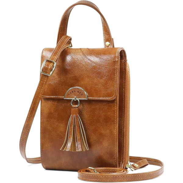 Crossbody mobiltelefonväska PU-läder liten korsad axelväska Mini plånboksväska för damer med justerbar axelrem och handväska (brun)
