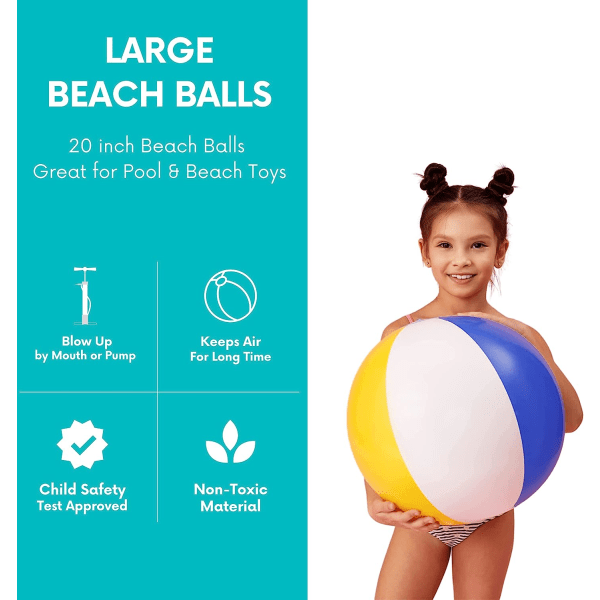 Strandbolde [3-pak] 16\" oppustelige strandbolde til børn - Strandlegetøj, poolspil, klassiske regnbuefarver til børn og småbørn