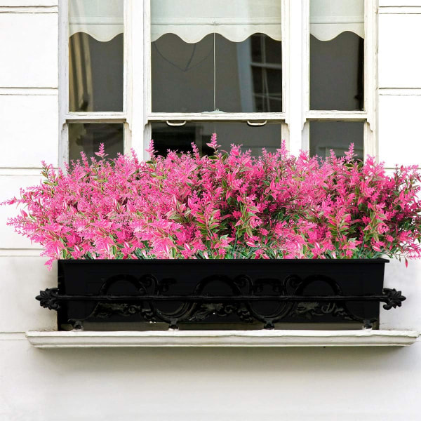 8 gäng konstgjorda lavendelväxter utomhus UV-skydd Falska blommor konstgjorda växter Trädgårds verandadekoration (rosa)