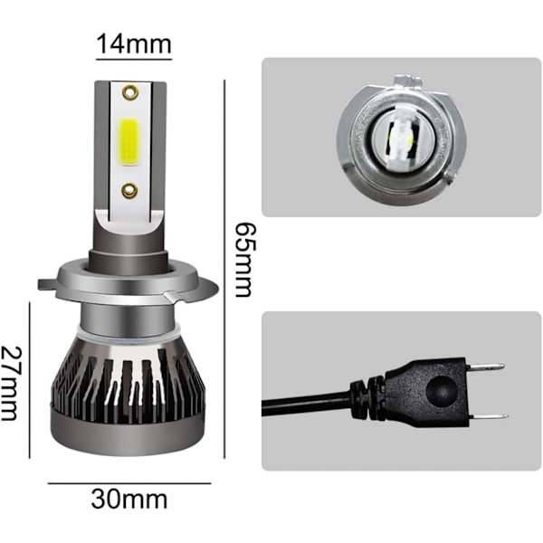 H7 Auton ajovalon Mini Led -lamput Auton ajovalosarja 6000K Led -lamppu 2 kpl