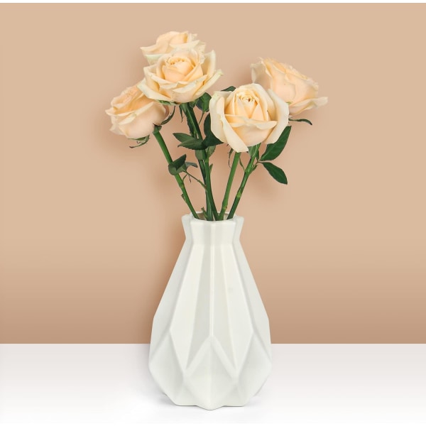 Hvid plastik vase til blomster, uknuselig, keramisk look dekor vase geometrisk stil accent vaser