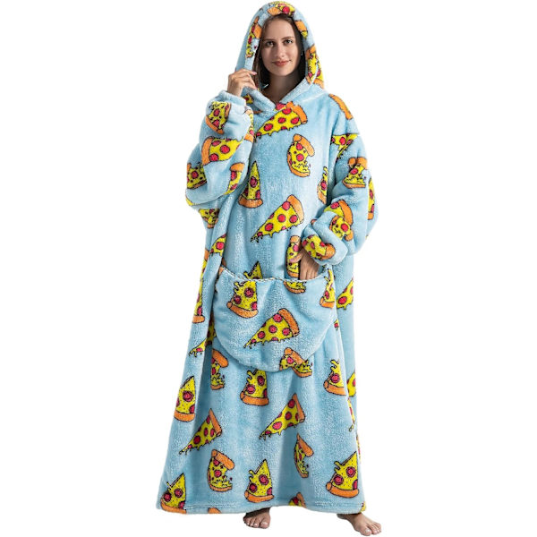 Extra stor hoodie bärbar filt, supermjuk varm och bekväm jättebärbar filt för kvinnor män vuxna (pizza extra lång)