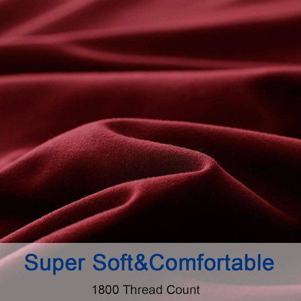 Sengetøysett i supermyk mikrofiber med 1800 trådtall og 16 tommers dyp lomme, rynkefritt - 3 deler Burgundy Twin