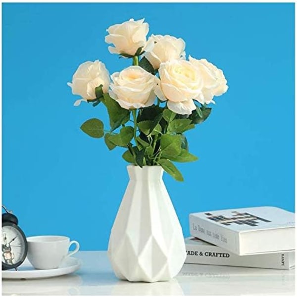 Hvid plastik vase til blomster, uknuselig, keramisk look dekor vase geometrisk stil accent vaser