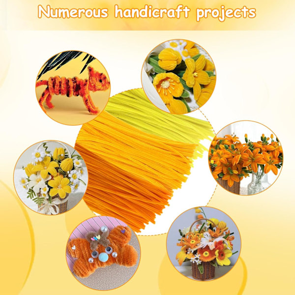 300 kpl putsauslankaa, 3 erilaista keltaista putsauslankaa taivutettavaa pehmeää käsityölankaa 30 cm putsauslankaa chenille-lankaa DIY-projekteihin ja käsityökoristeluun Set 1
