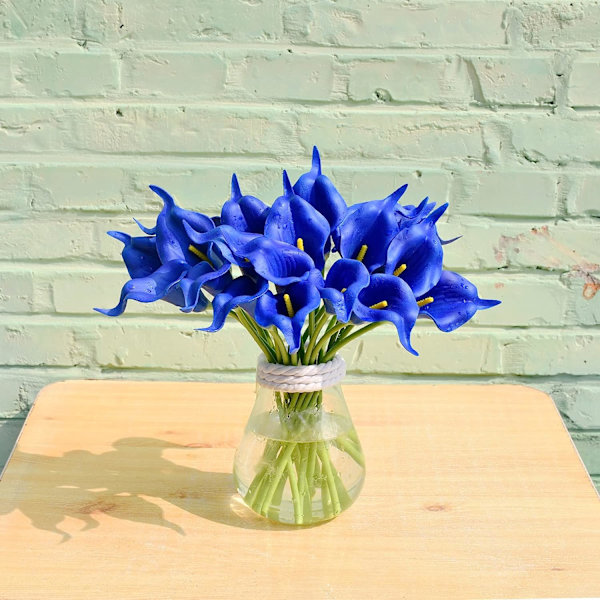 20 st bule blommor konstgjorda kallaliljor sidenblommor 13,4\" för hem kök & bröllop
