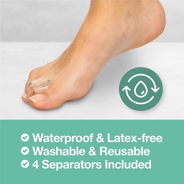Gel tåseparatorer for overlappende tær, hallux valgus, stortåjustering, korrigering og avstandsstykke - 5-pakning (klar)