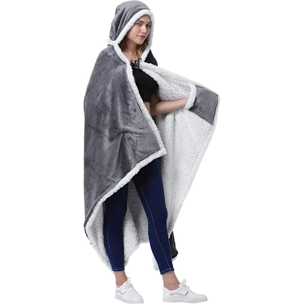 Elegant Dame Hætte Tæppe, Snuggle Tæppe med Hætte Voksen, Sherpa Hyggelig Plys Fleece Bærbar Tæppe til Kvinder Mænd