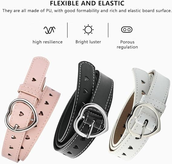 Flickbälte Barnbälte, Sött Hjärtformat Elastiskt Bälte PU-läderbälte, Justerbart Stretchbälte med Hjärtspänne, Mode Midjebälte Smalt Bälte, Blå Blue