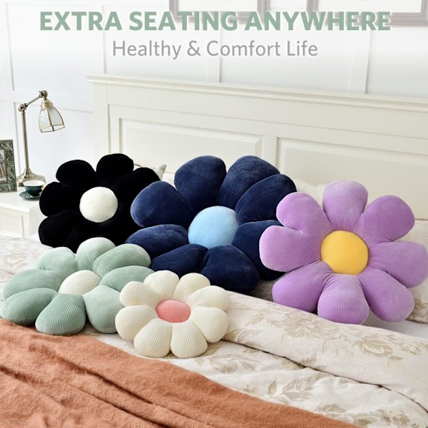 Blomsterpude, Blomsterformet Pude, Blomstergulvpudde, Siddepude, Rumindretning & Plys Pude til Soveværelse Sofa Stol (Grøn)