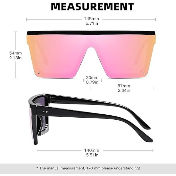 Oversized firkantede solbriller Mote siamesisk linse stil Flat Top Shield Shades unisex Pink