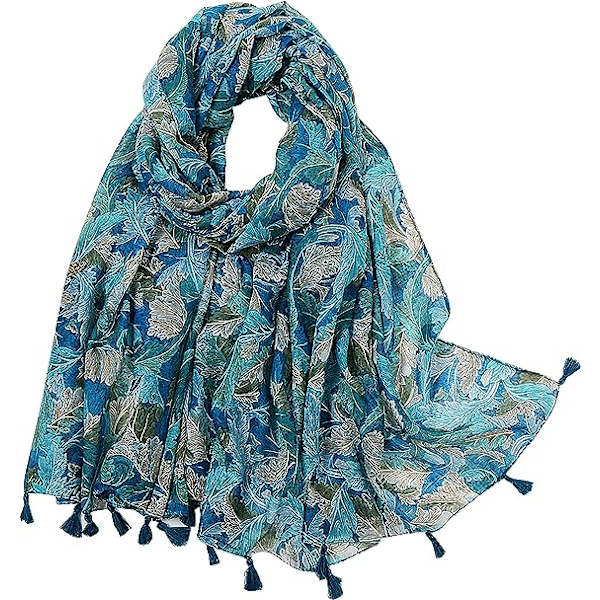 Dam Scarves Lättvikts - Dam Bomullslinne Scarves Fransar Blommigt Tryck Långa Scarves för Vår Höst Vinter