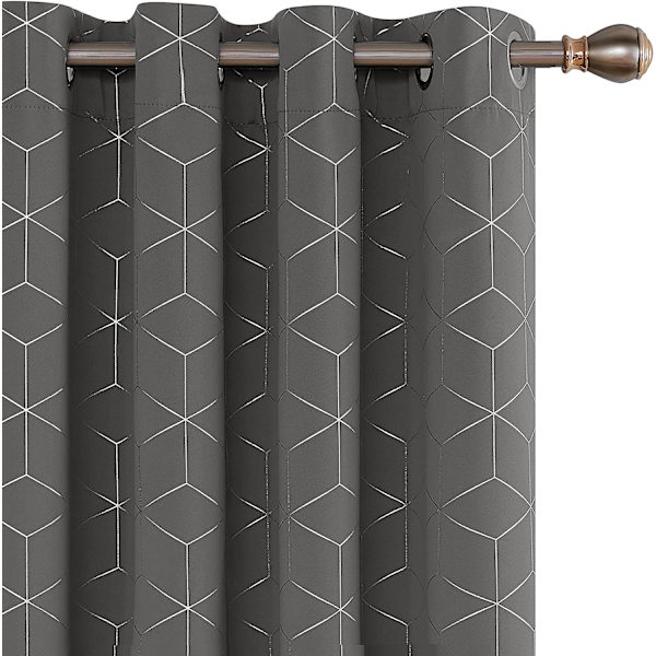 Set med 2 Öglor Mörkläggningsgardiner Ljusgrå Termiskt Isolerad Anti-Kall Diamanttryck Silver Gardiner för Barn Sovrum Gardiner 140x260cm