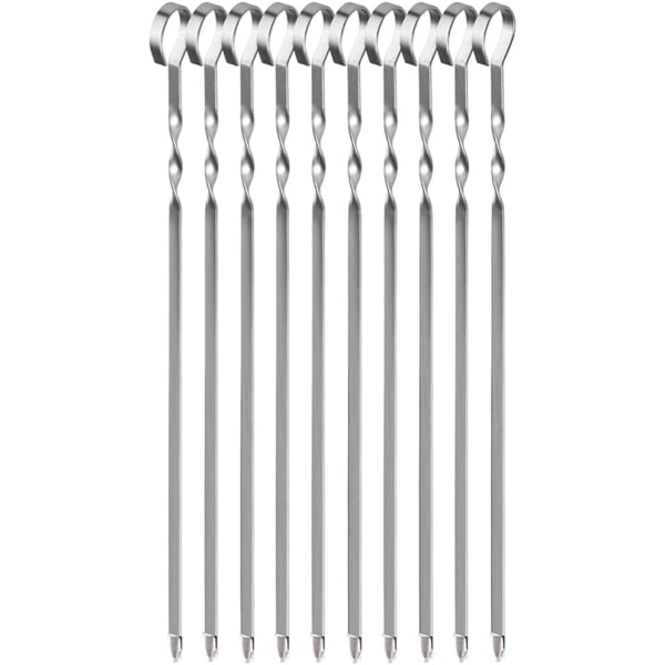 Rustfrie kebabspyd i rustfritt stål, 10 flate grillspyd i metall, gjenbrukbare grillspyd, for grønnsaker og kyllingkjøtt (41 cm/16 tommer)