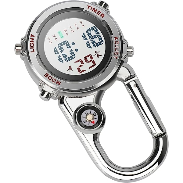 Karabinhage Ur Digitalt Clip-on Quartz Ur Multifunktionelt Karabinhage FOB Ur Lysende Urskive Kompas Karabinhage Ur med Kompas（rød）