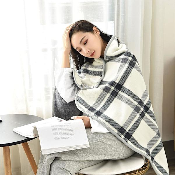 Varmt bærbart tæppe, poncho-tæppe med knapper, behageligt fleece-kramme-svøb-kappe, 80x130cm