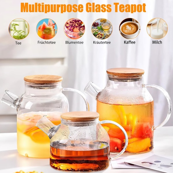 1,8 L Glas Tekande med Trælåg, Varmebestandig, Elegant Moderne Design Tekande til Te, Varmt Te oro