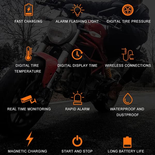 Däcktrycksövervakningssystem med 2 sensorer, TPMS motorcykel däcktrycksövervakningssystem