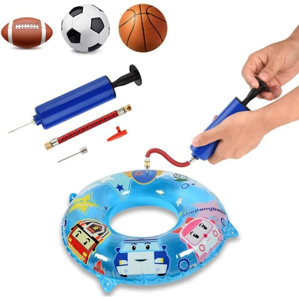 Håndluftballpumpe-sett, bærbar oppblåsningspumpe for ballonger med 7 nåler, 1 dyse og 1 ventiladapter for basketball og andre oppblåsbare gjenstander